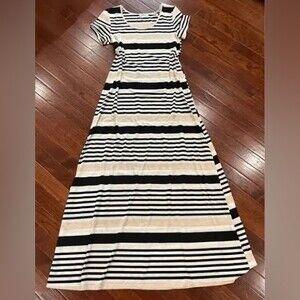 Tan black and white striped maxi dress size small